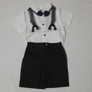 2-3T COTTON SUIT Shorts Dress Shirt Set Suspenders Bowtie Christmas Holiday, NWT